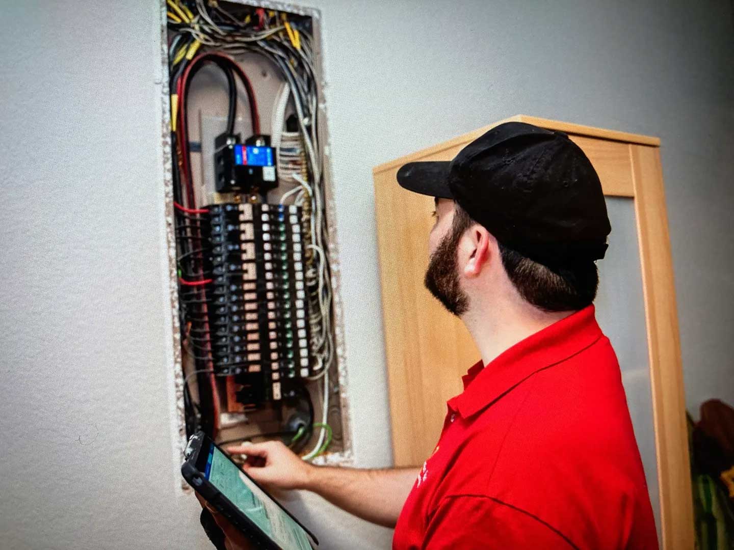 man inspecting main board